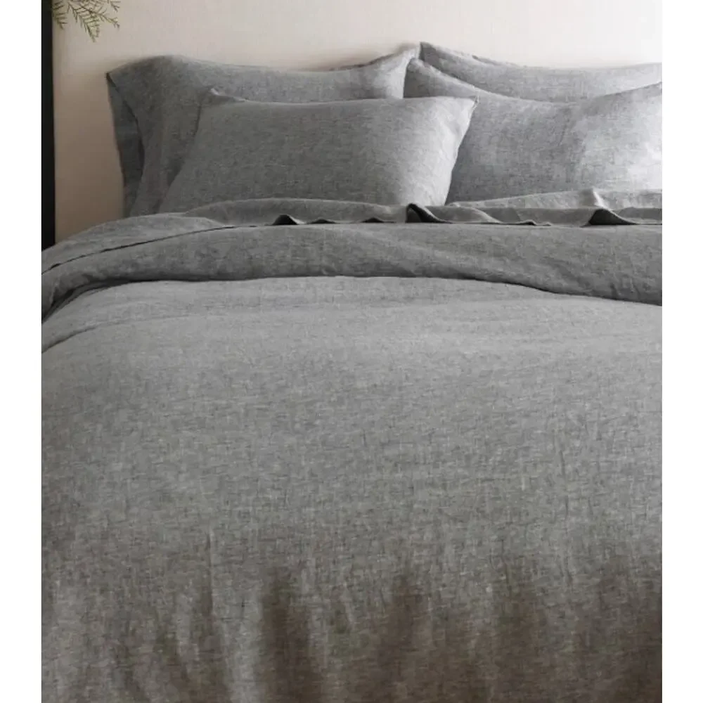 Quince European Linen Duvet Cover + Shams Charcoal Chambray KING CALIF KING NEW